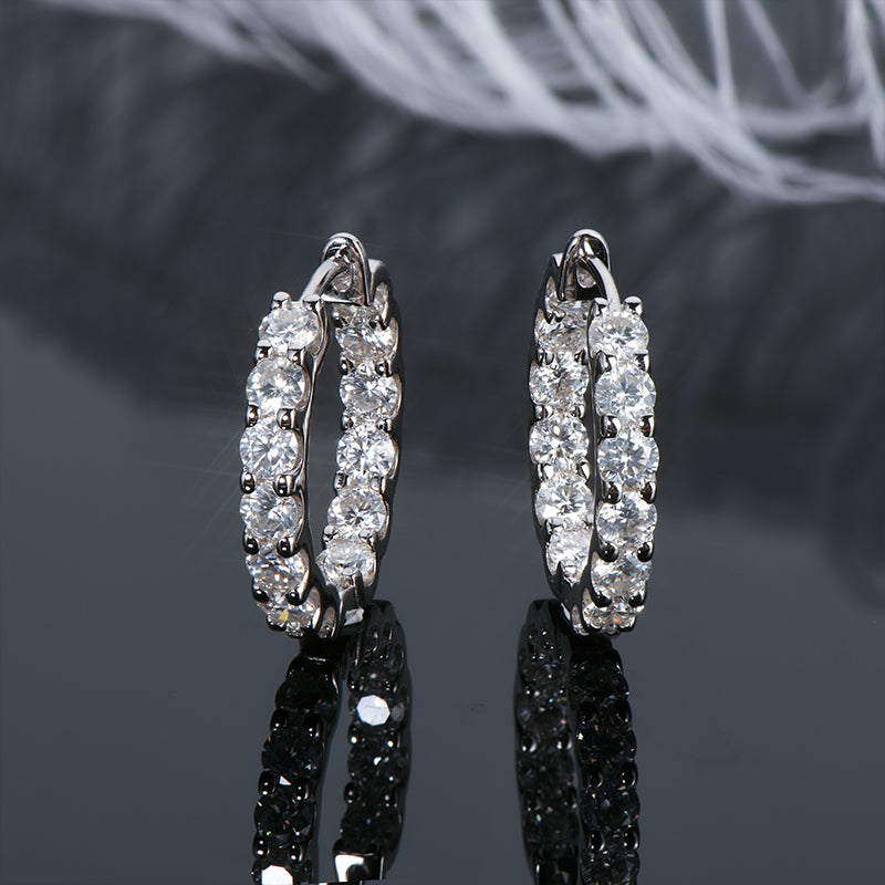 S925 Sterling Silver Moissanite Row Inlaid Round Cut Earrings (GRA)