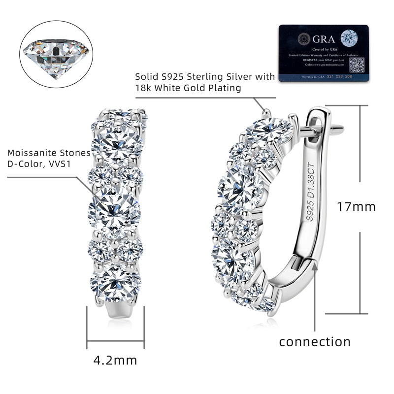 S925 Sterling Silver Round Cut Moissanite Lab Grown Diamond Earrings (GRA)