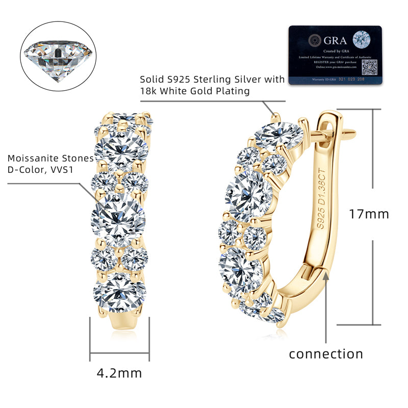 S925 Sterling Silver Round Cut Moissanite Lab Grown Diamond Earrings (GRA)