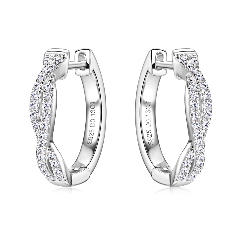 S925 Sterling Silver Moissanite Twisted Infinity Hoop Earrings (GRA)