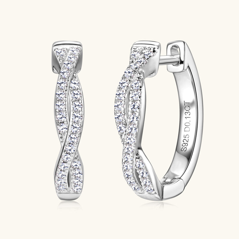 S925 Sterling Silver Moissanite Twisted Infinity Hoop Earrings (GRA)