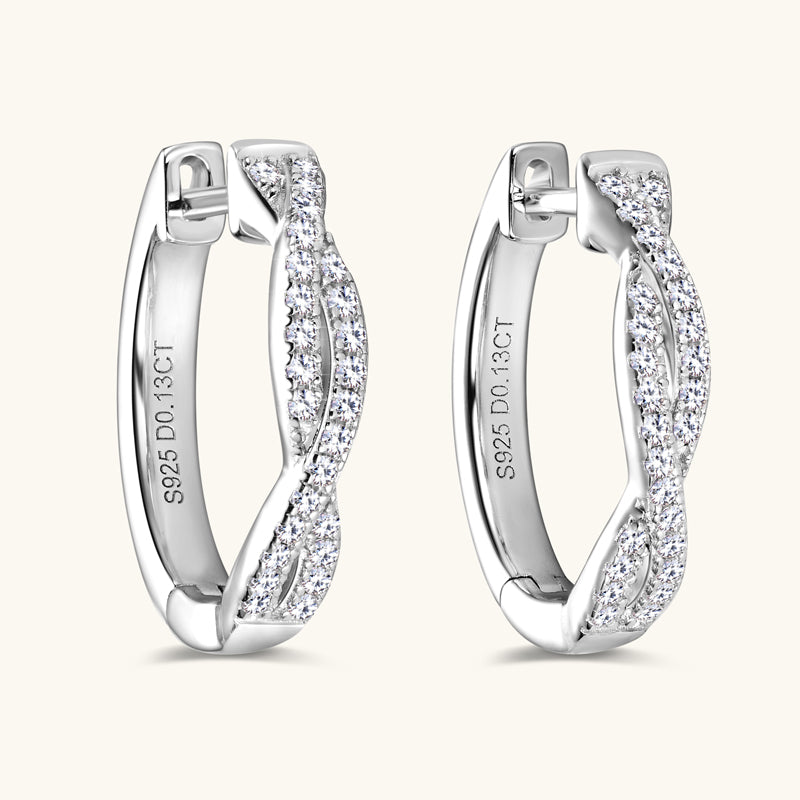 S925 Sterling Silver Moissanite Twisted Infinity Hoop Earrings (GRA)