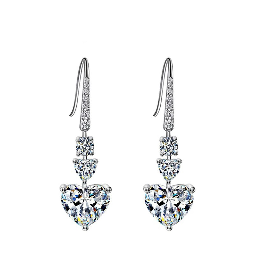 S925 Sterling Silver Heart Cut Moissanite Earrings (GRA)