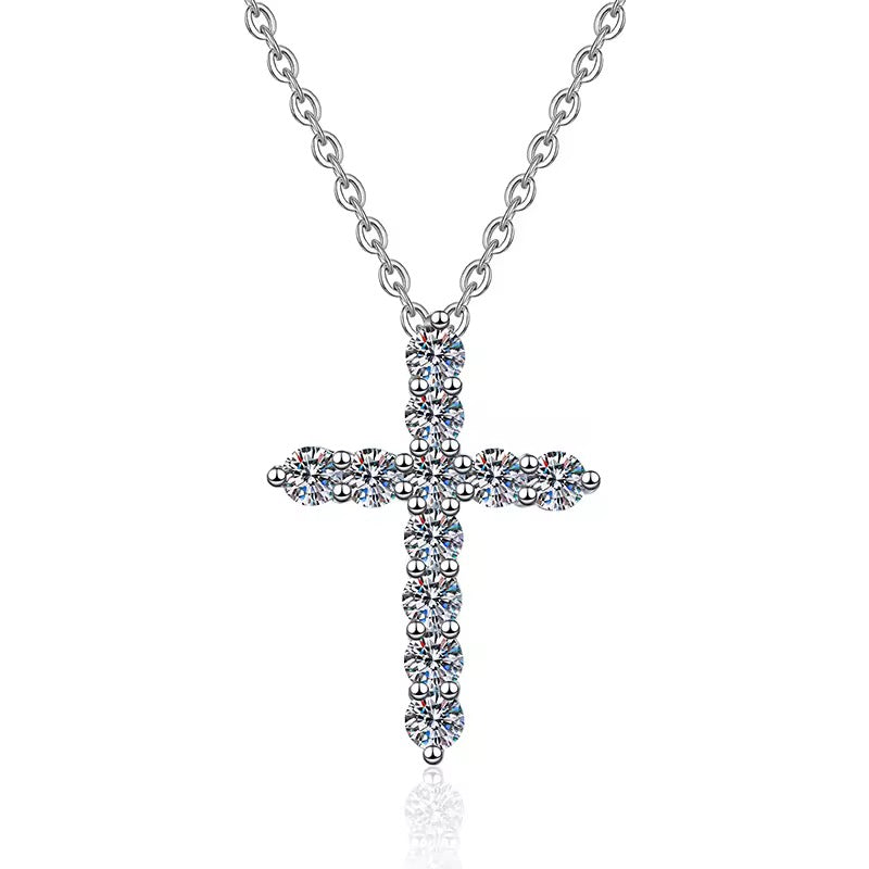S925 Sterling Silver Cross Moissanite Pendant Necklace