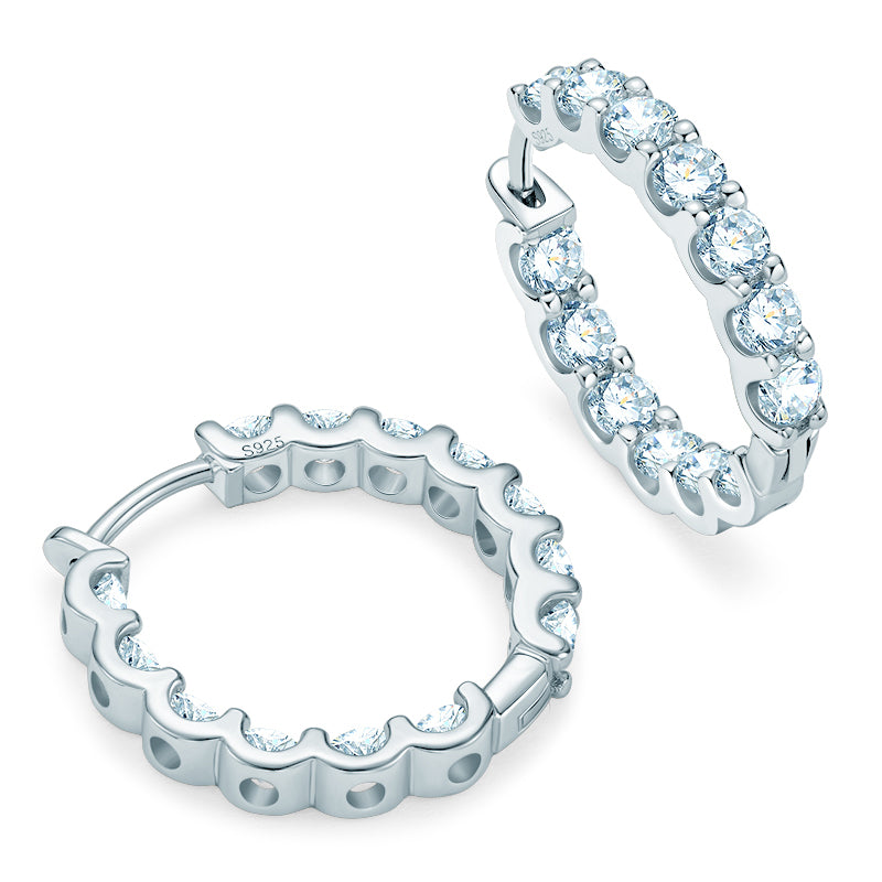 S925 Sterling Silver Moissanite Row Inlaid Round Cut Earrings (GRA)