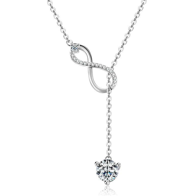 S925 Sterling Silver Classic Y Lariat Round Cut Moissanite Pendant Necklace