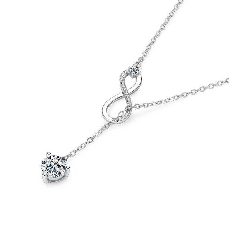 S925 Sterling Silver Classic Y Lariat Round Cut Moissanite Pendant Necklace