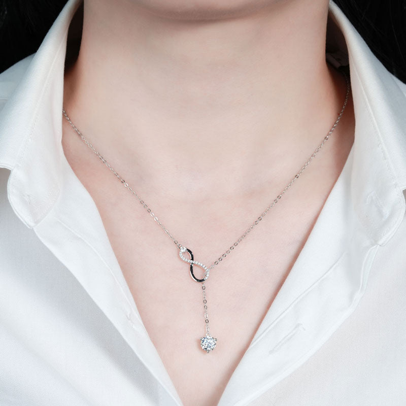 S925 Sterling Silver Classic Y Lariat Round Cut Moissanite Pendant Necklace