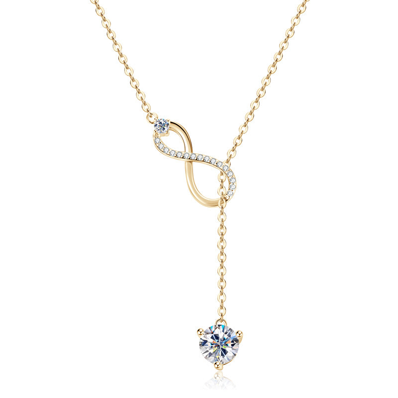 S925 Sterling Silver Classic Y Lariat Round Cut Moissanite Pendant Necklace