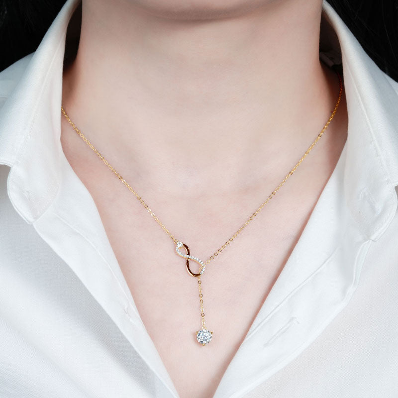 S925 Sterling Silver Classic Y Lariat Round Cut Moissanite Pendant Necklace