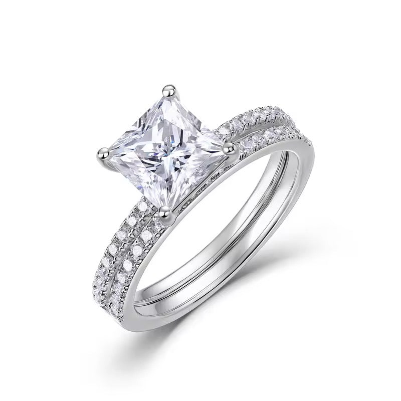 S925 Sterling Silver Princess Cut Prong Set Moissanite Rings