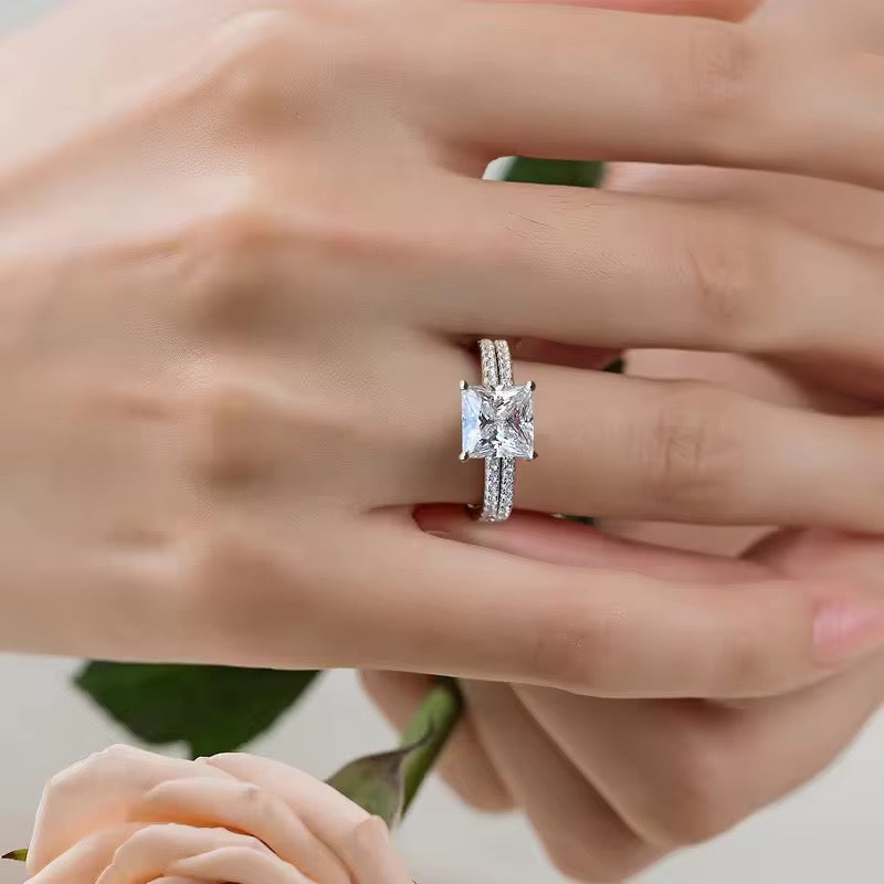 S925 Sterling Silver Princess Cut Prong Set Moissanite Rings