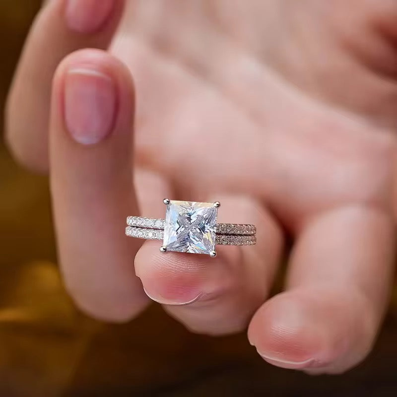 S925 Sterling Silver Princess Cut Prong Set Moissanite Rings