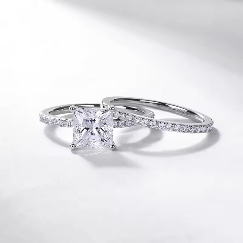 S925 Sterling Silver Princess Cut Prong Set Moissanite Rings