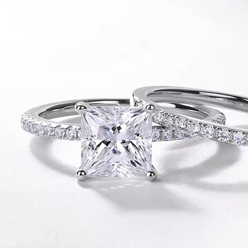 S925 Sterling Silver Princess Cut Prong Set Moissanite Rings