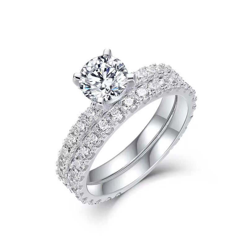 S925 Sterling Silver Twisted Split Shank Bridal Moissanite Rings Set