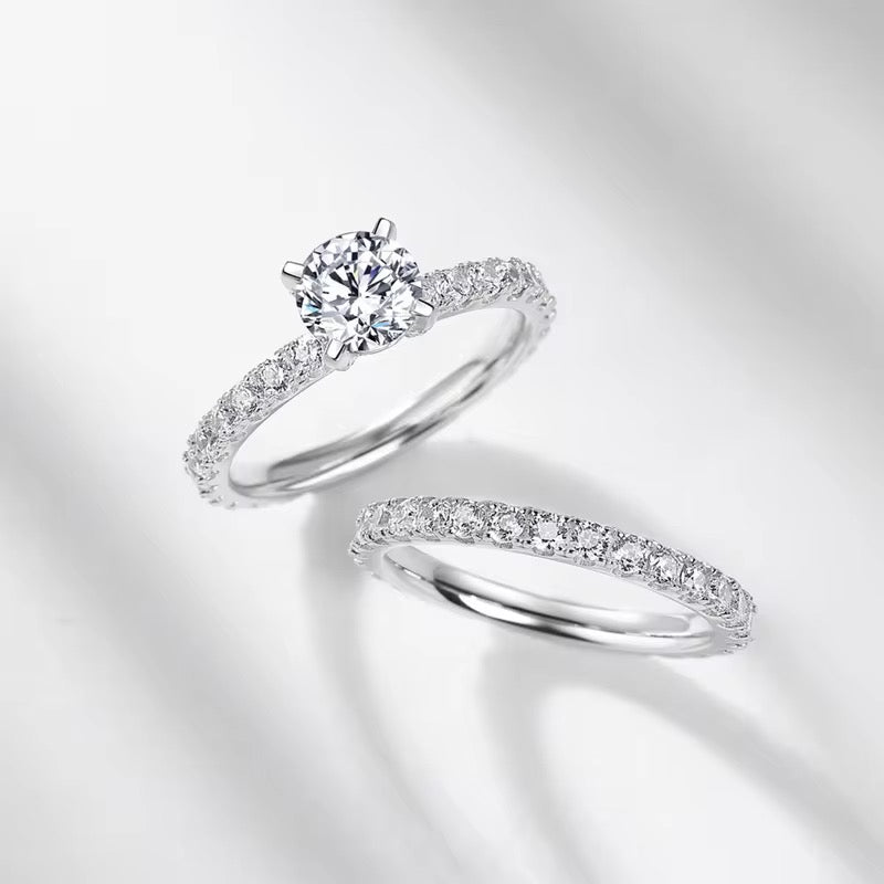 S925 Sterling Silver Twisted Split Shank Bridal Moissanite Rings Set