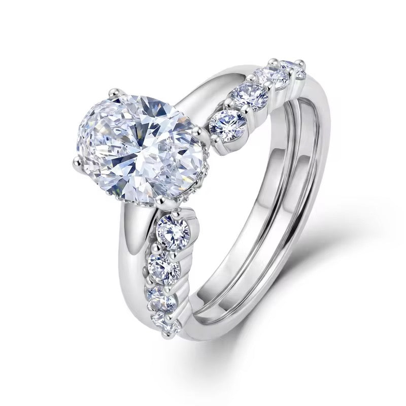 S925 Sterling Silver Lab Grown Diamond Oval Ring Set