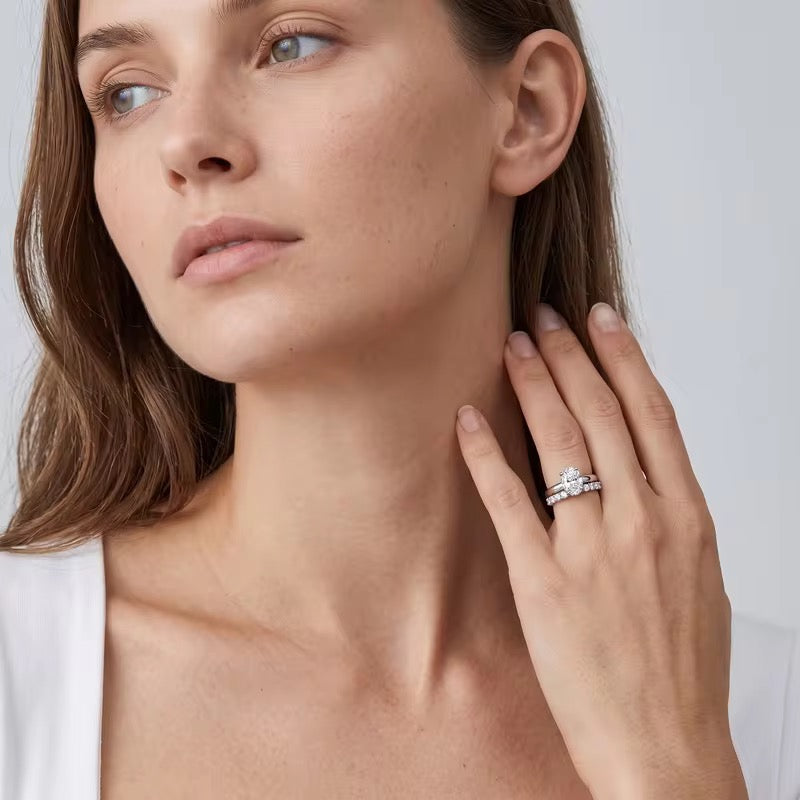 S925 Sterling Silver Lab Grown Diamond Oval Ring Set