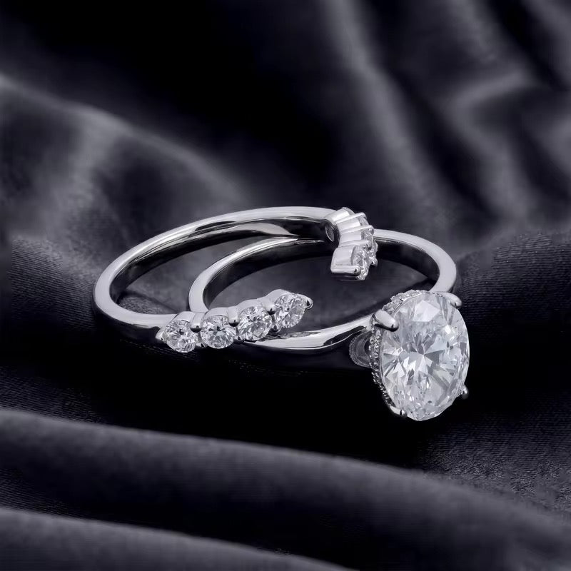 S925 Sterling Silver Lab Grown Diamond Oval Ring Set