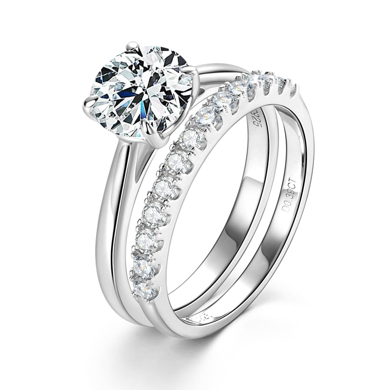 S925 Sterling Silver Solitaire Engagement Wedding Moissanite Rings (Bridal Sets)| 2CT