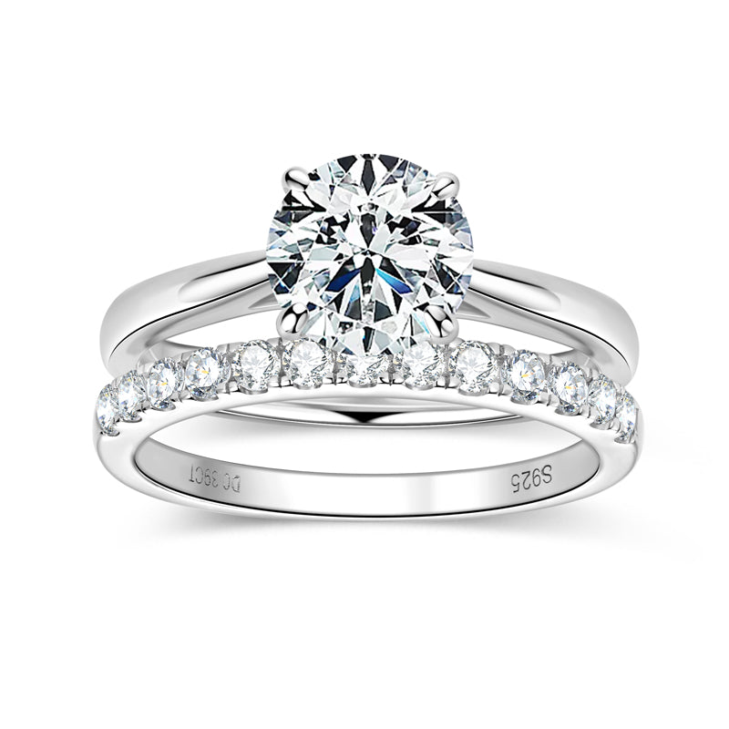 S925 Sterling Silver Solitaire Engagement Wedding Moissanite Rings (Bridal Sets)| 2CT