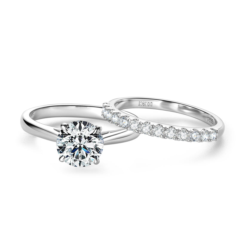 S925 Sterling Silver Solitaire Engagement Wedding Moissanite Rings (Bridal Sets)| 2CT