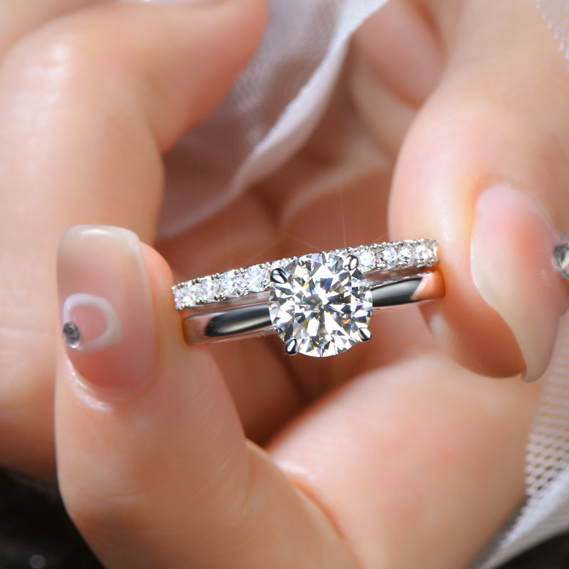 S925 Sterling Silver Solitaire Engagement Wedding Moissanite Rings (Bridal Sets)| 2CT