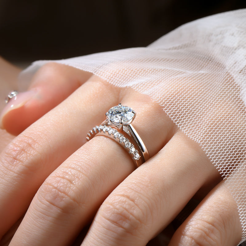 S925 Sterling Silver Solitaire Engagement Wedding Moissanite Rings (Bridal Sets)| 2CT