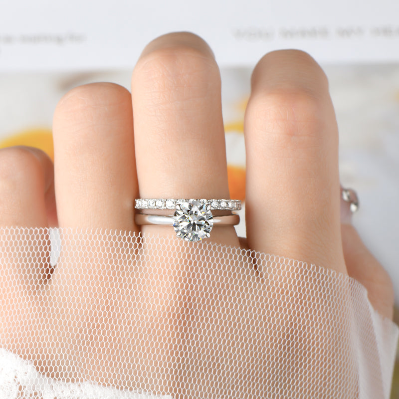 S925 Sterling Silver Solitaire Engagement Wedding Moissanite Rings (Bridal Sets)| 2CT