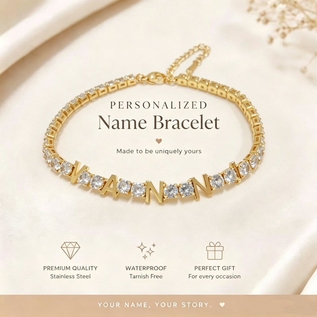 Personalized Name Tennis Bracelet worn on wrist