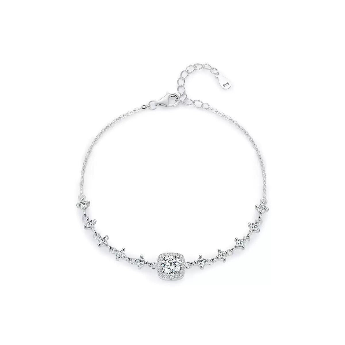 S925 Sterling Silver Moissanite Square Sugar Bracelet (GRA)
