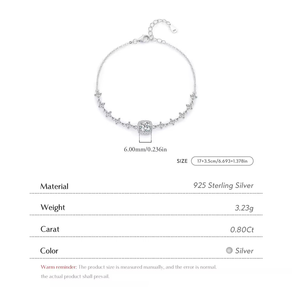 S925 Sterling Silver Moissanite Square Sugar Bracelet (GRA)