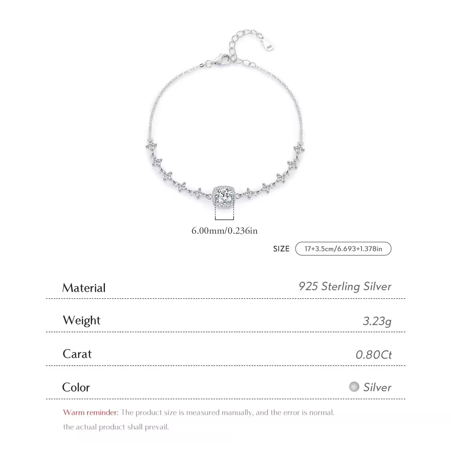 S925 Sterling Silver Moissanite Square Sugar Bracelet (GRA)