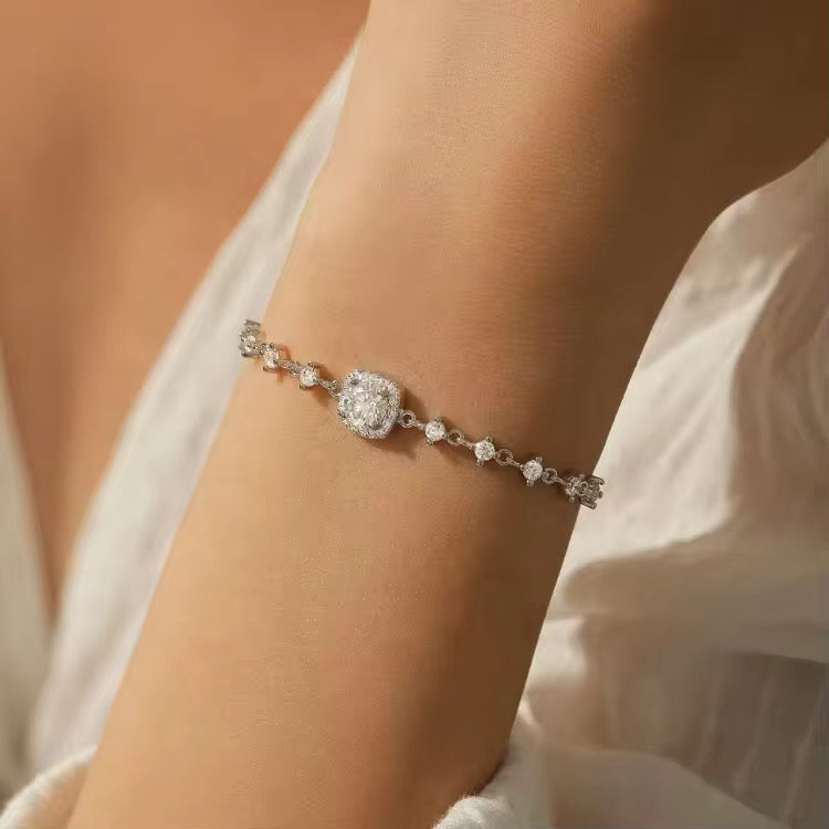 S925 Sterling Silver Moissanite Square Sugar Bracelet (GRA)