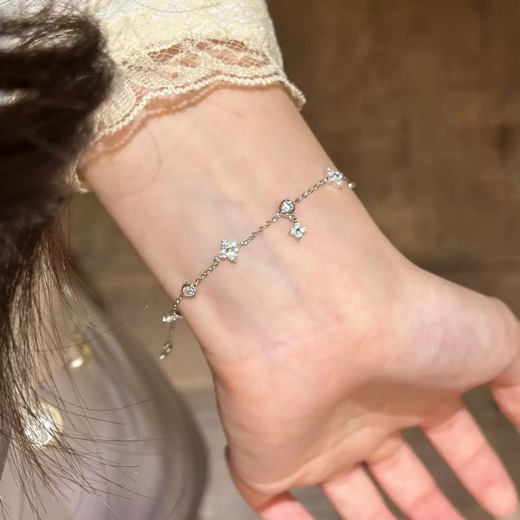 S925 Sterling Silver Four Leaf Clover Zircon Bracelet