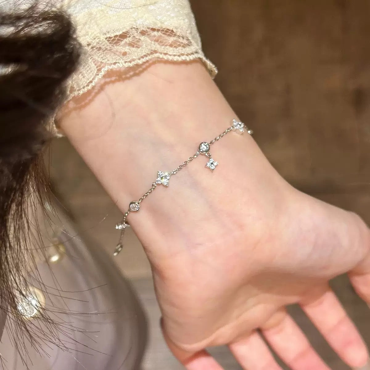 S925 Sterling Silver Four Leaf Clover Zircon Bracelet