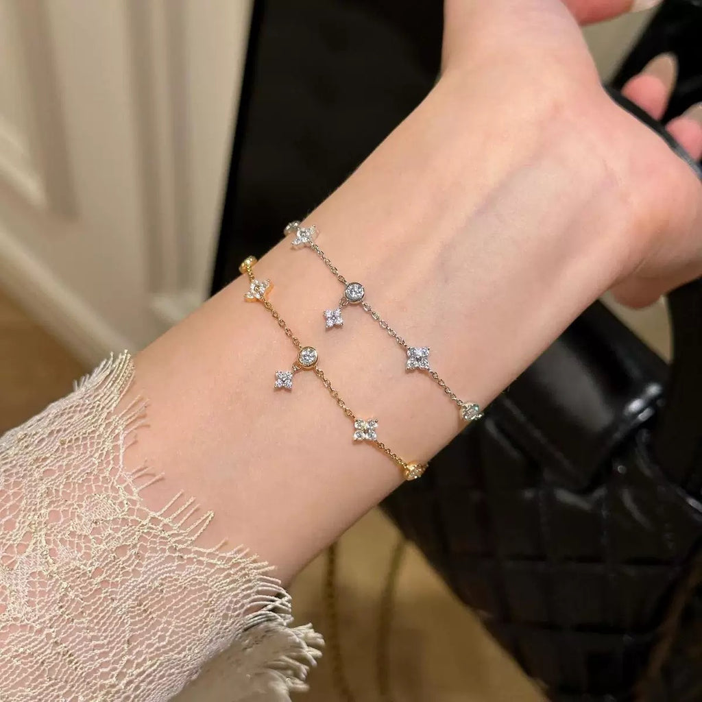 S925 Sterling Silver Four Leaf Clover Zircon Bracelet