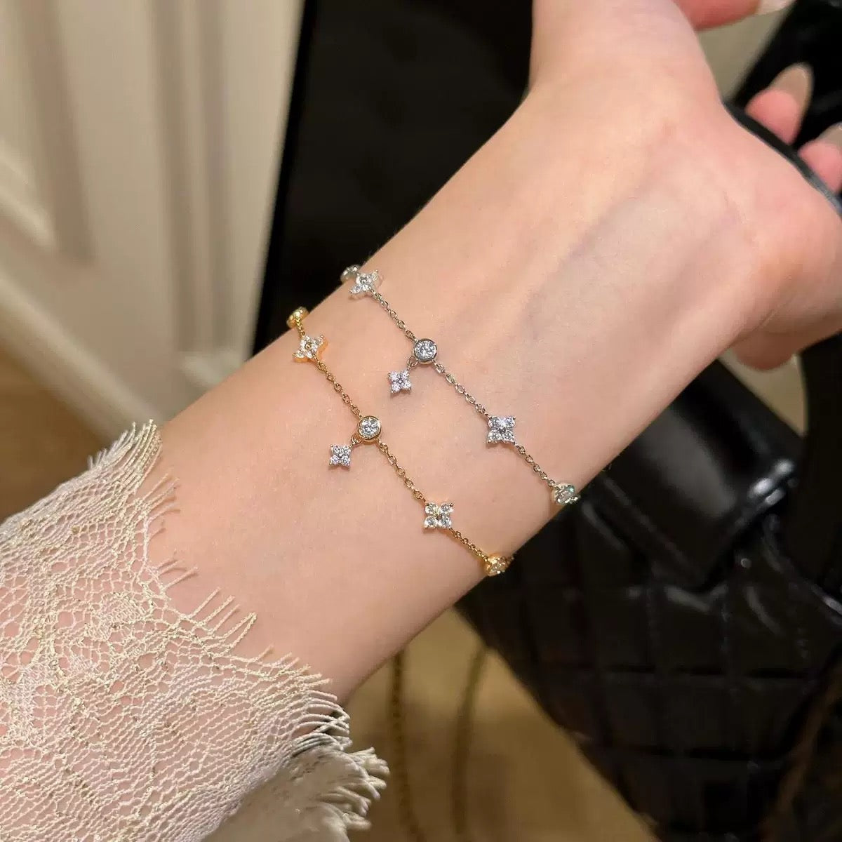 S925 Sterling Silver Four Leaf Clover Zircon Bracelet