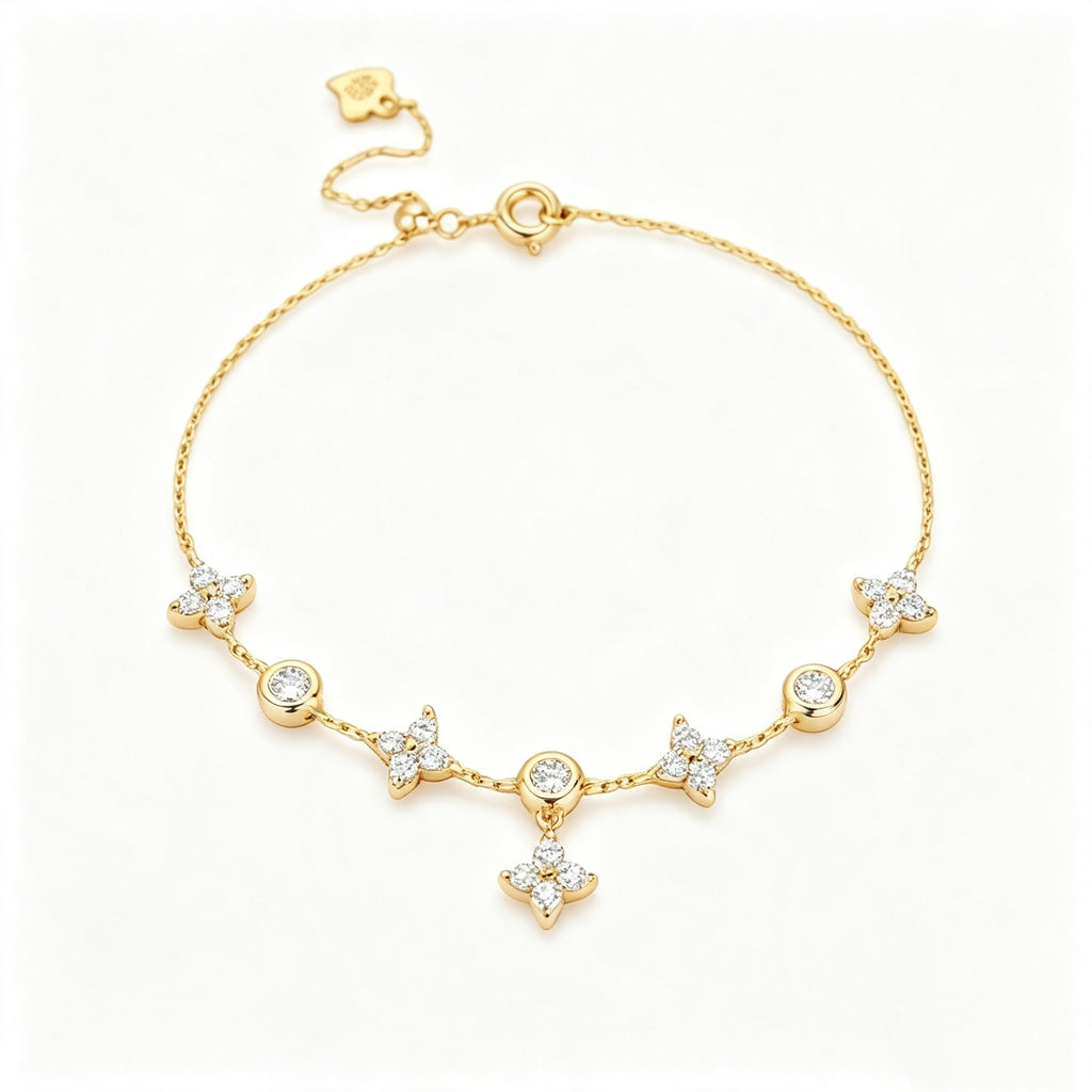 S925 Sterling Silver Four Leaf Clover Zircon Bracelet