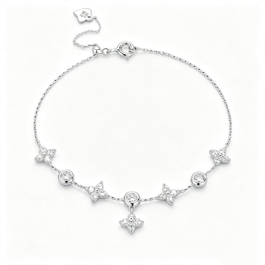 S925 Sterling Silver Four Leaf Clover Zircon Bracelet