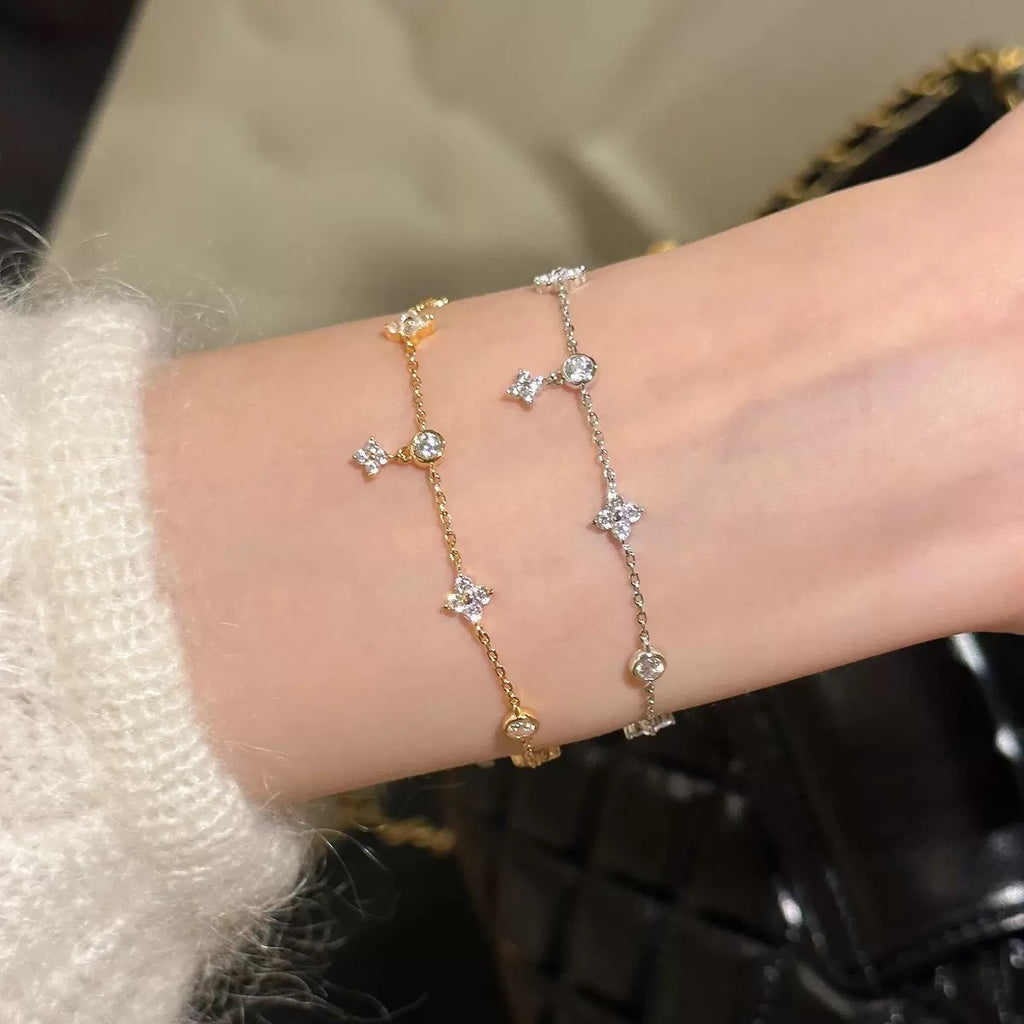 S925 Sterling Silver Four Leaf Clover Zircon Bracelet
