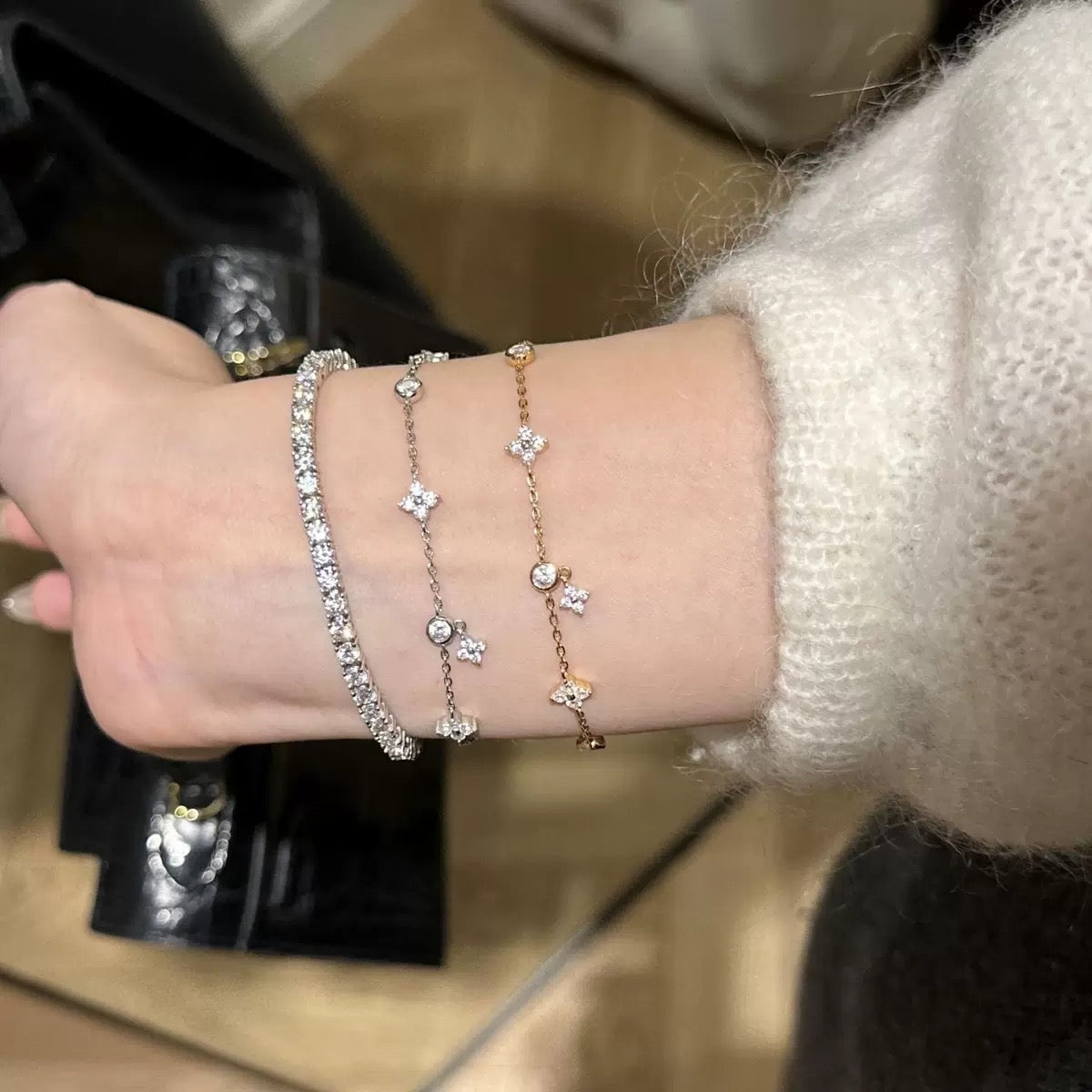 S925 Sterling Silver Four Leaf Clover Zircon Bracelet