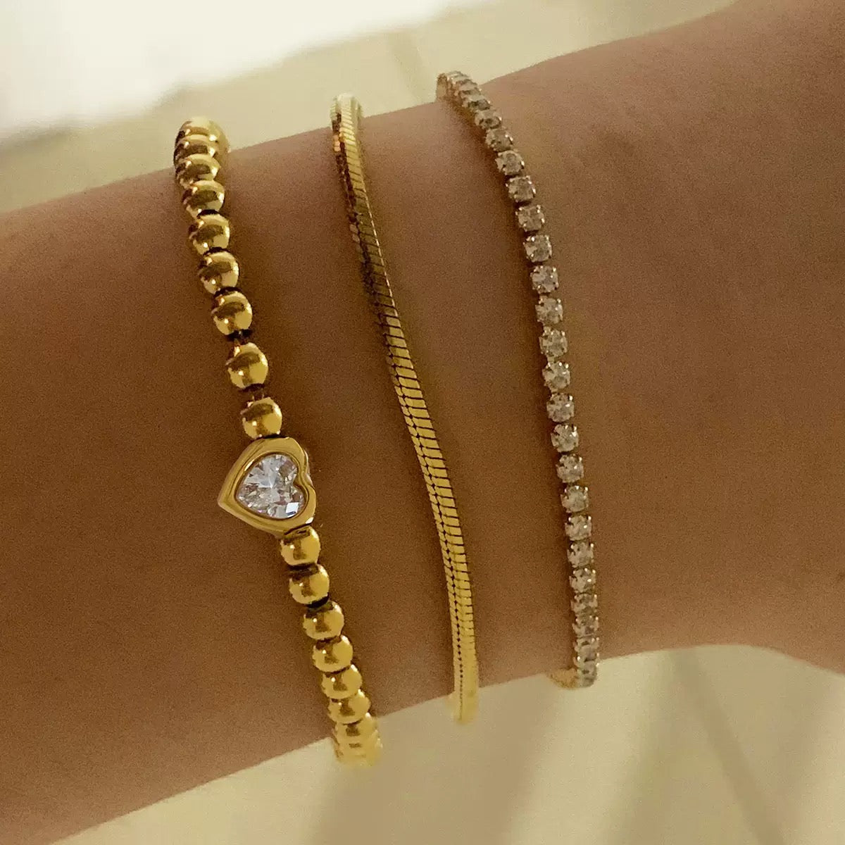 18K Gold Heart Tennis Zircon Bracelets