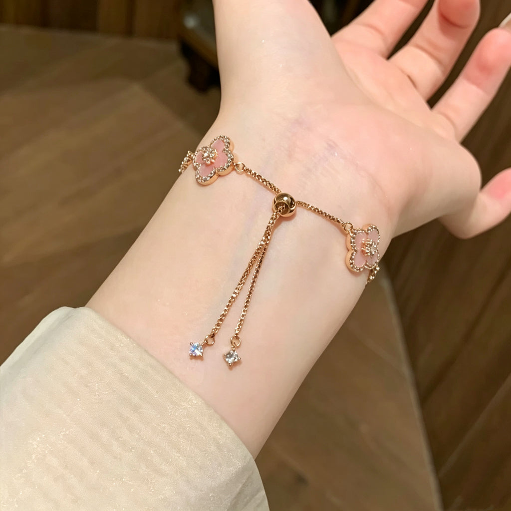 Lucky Four Leaf Clover Natural Stone Bracelet