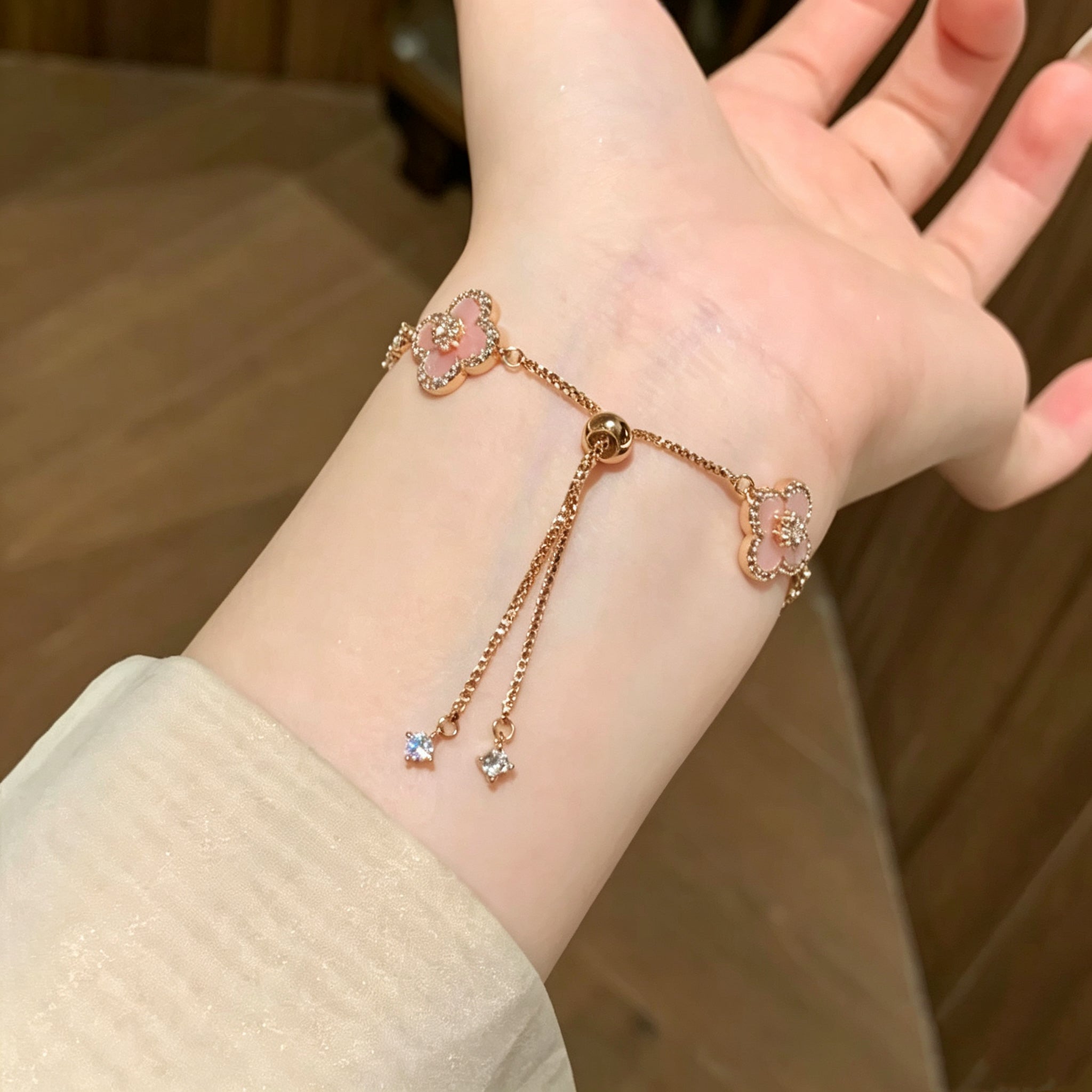 Lucky Four Leaf Clover Natural Stone Bracelet
