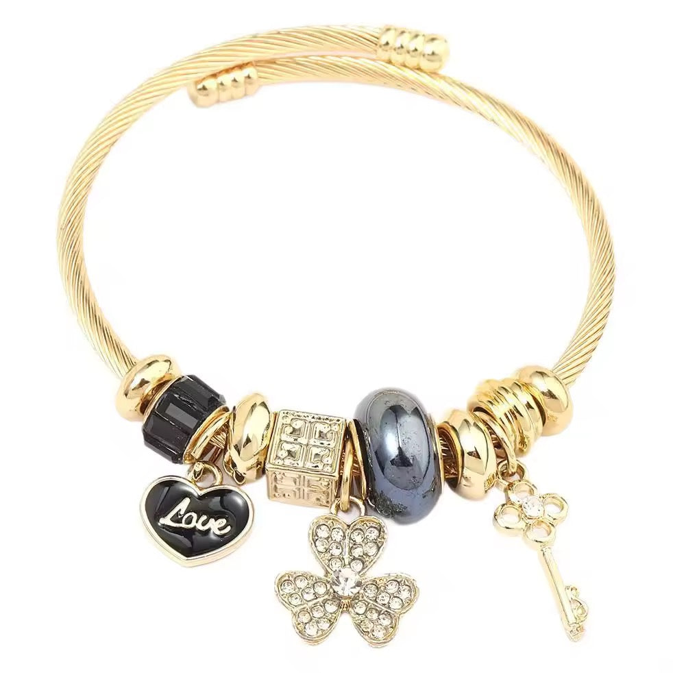 Blue Key Heart Charm Bracelet