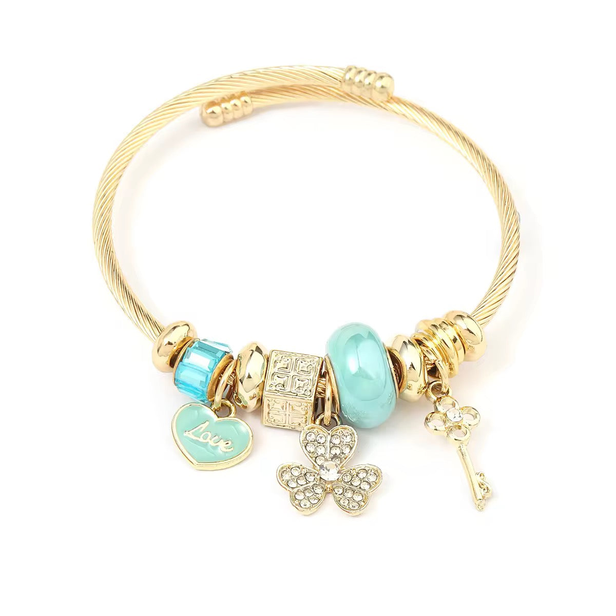 Pink Key Heart Charm Bracelet