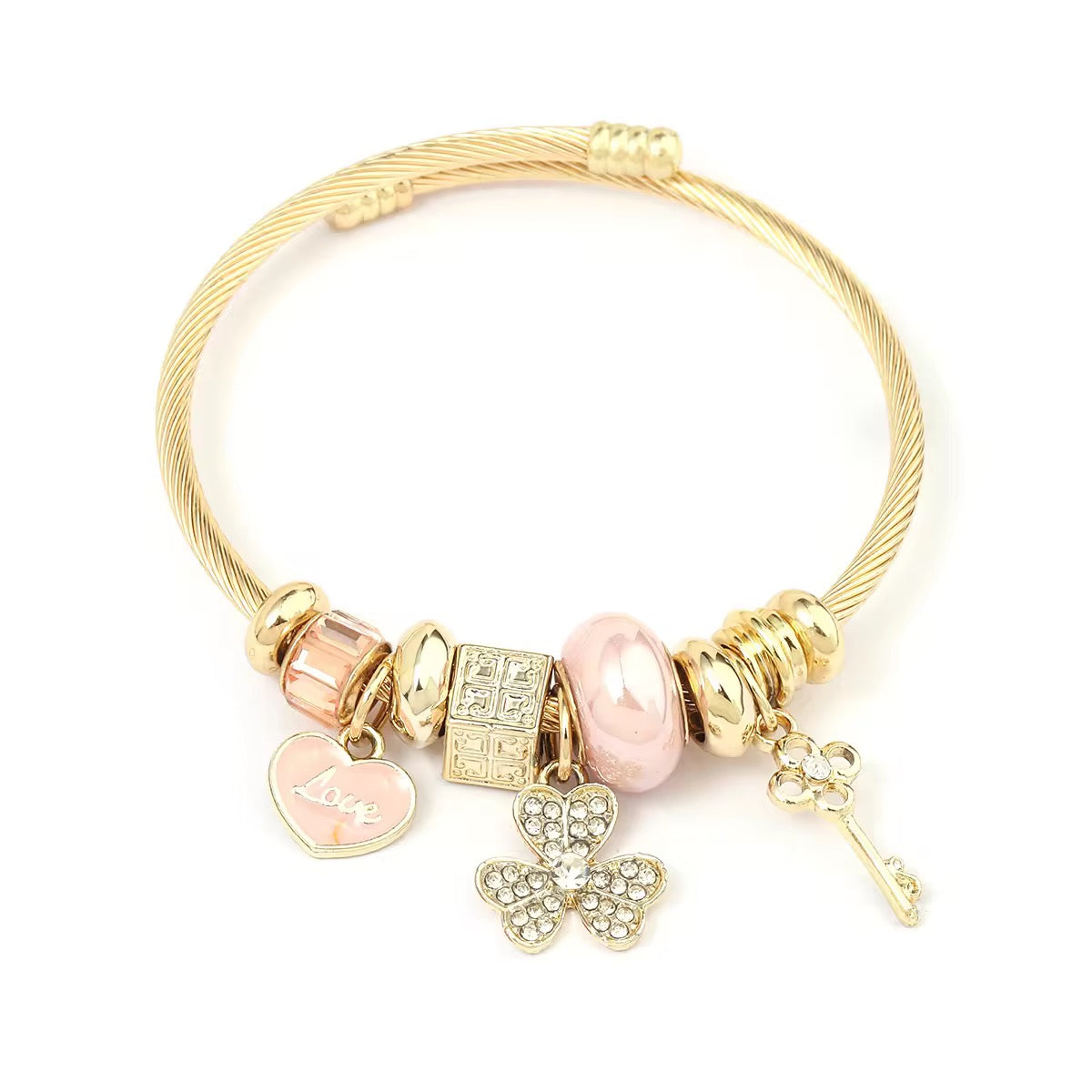 Blue Key Heart Charm Bracelet