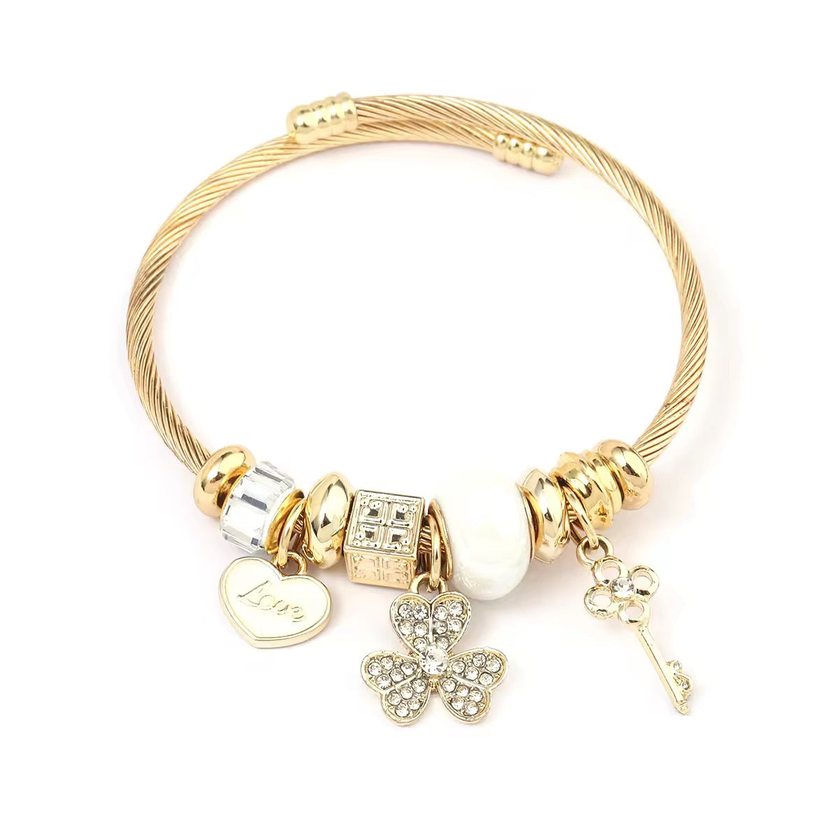 Pink Key Heart Charm Bracelet